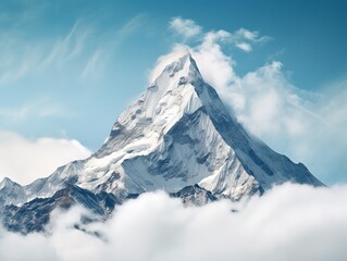 Obraz premium Mountain Peak Piercing Clouds Aspiration and Achievement Isolated on White Background AI Generated
