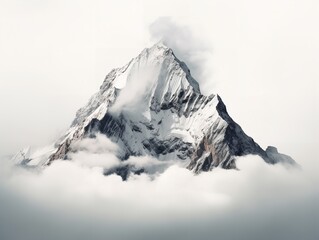 Mountain Peak Piercing Clouds Aspiration and Achievement Isolated on White Background AI Generated