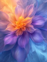 surreal lilac and orange flower in sunshine. Beautiful nature concept. Generative AI