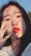 Fototapeta na wymiar asian woman with acne.