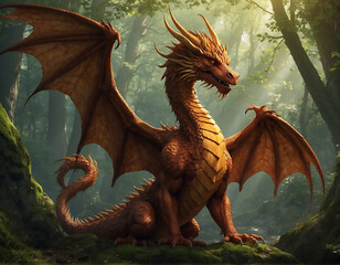 Mythical creature from ancient folklore, such as dragon  in a captivating setting