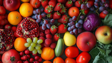 Vibrant Harvest: A Feast of Fruits, Berries, and Vegetables - obrazy, fototapety, plakaty