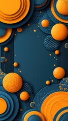Obraz premium Abstract background with orange circles on blue background, geometric vertical banner