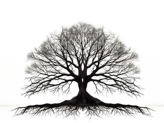 Tree Silhouette with Deep Roots Stability and Growth Isolated on White Background AI Generated