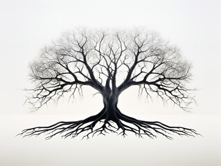 Tree Silhouette with Deep Roots Stability and Growth Isolated on White Background AI Generated