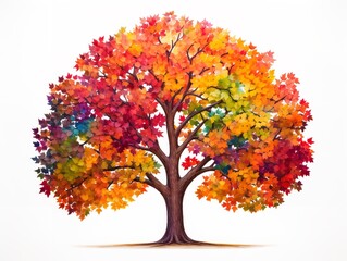 Tree with Multicolored Leaves Diversity and Change Isolated on White Background AI Generated