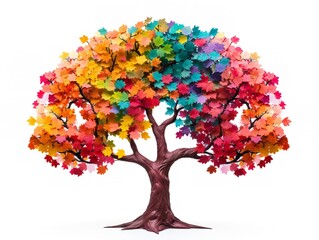 Fototapeta premium Tree with Multicolored Leaves Diversity and Change Isolated on White Background AI Generated
