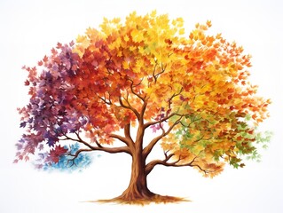 Tree with Multicolored Leaves Diversity and Change Isolated on White Background AI Generated