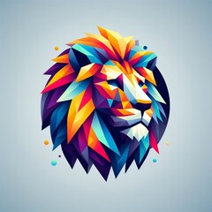 abstract colorful background, polygon pieces vector logo of colorful lion Vector Illustration with grey Background with space for copy created with generative ai