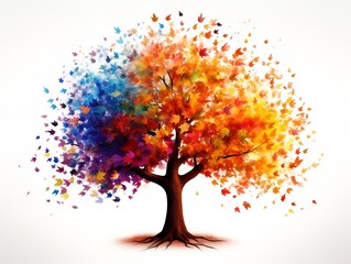 Obraz na płótnie Canvas Tree with Multicolored Leaves Diversity and Change Isolated on White Background AI Generated