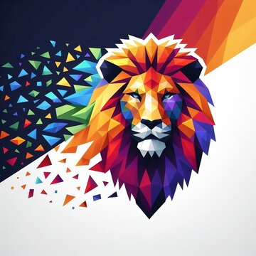 polygon pieces vector logo of colorful lion head Vector Illustration with grey Background with space for copy created with generative ai
