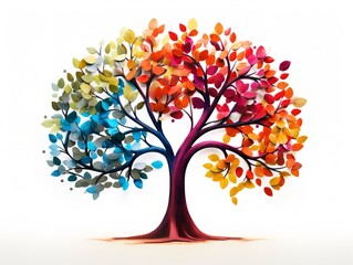 Fototapeta premium Tree with Multicolored Leaves Diversity and Change Isolated on White Background AI Generated