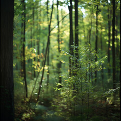 Fototapeta na wymiar Serene Forest Pathway in Sunlight