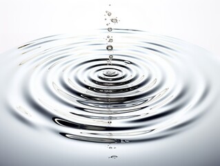 Water Droplet Creating Ripples Impact and Influence Isolated on White Background AI Generated