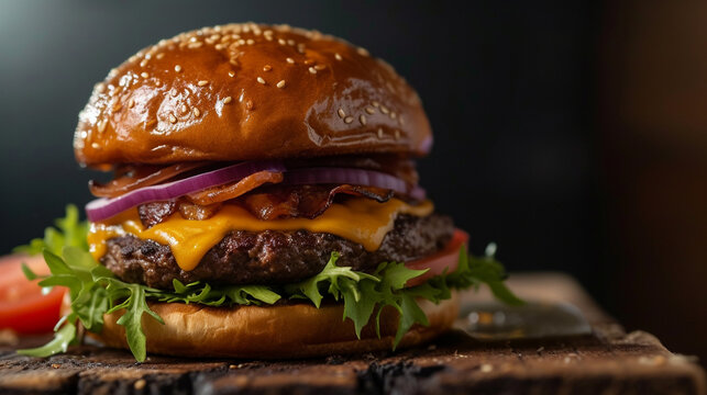 Juicy And Scrumptious Burger From A Food Truck Parked On A Sunny Street