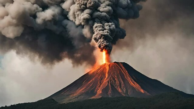 volcano eruption with smoke