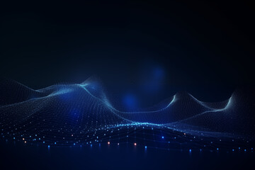 abstract blue wave made of dots on black background, digital ocean of datas in futuristic  network