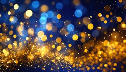 Fototapeta na wymiar christmas golden light shine particles bokeh on navy blue background background abstract background with dark blue and gold particle
