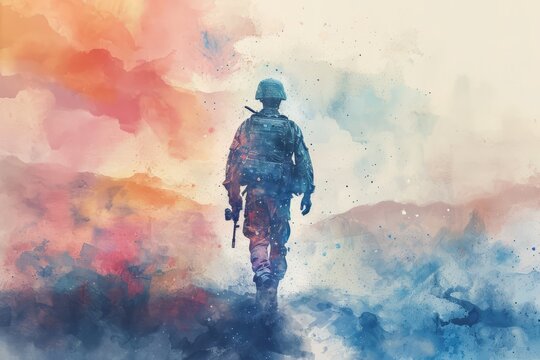 South Korean soldier Illustration. Modern soldier of South Korea watercolor colors Illustration