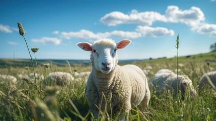 Obraz premium View of sheep on a farm in the morning