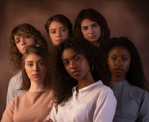 Fototapeta premium Beautiful image of strong beautiful attractive mixed age and race and multi racial women in studio setting