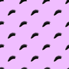 Beautiful eyelashes vector seamless pattern. lashes repeated background with closed female eyes. Vector beauty and fashion, makeup print. Cute pink wallpaper for lamination, extension cards