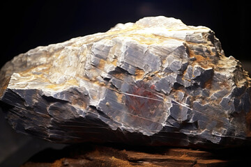 Fototapeta premium Pabstite is a rare precious natural stone on a black background. AI generated.