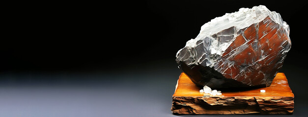 Naklejka premium Algodonit is a rare precious natural stone on a black background. AI generated. Header banner mockup with space.