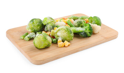 Mix of different frozen vegetables isolated on white