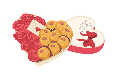 Creative sweets in present box for valentines day winter holiday celebration vector illustration