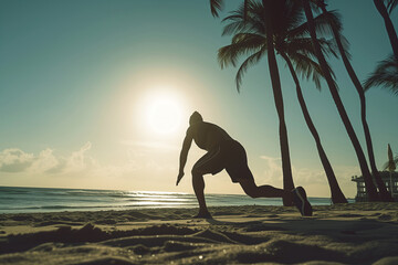 A person training on the beach. concept of summer and fitness life.