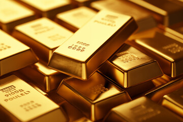 A lot of gold bars close up