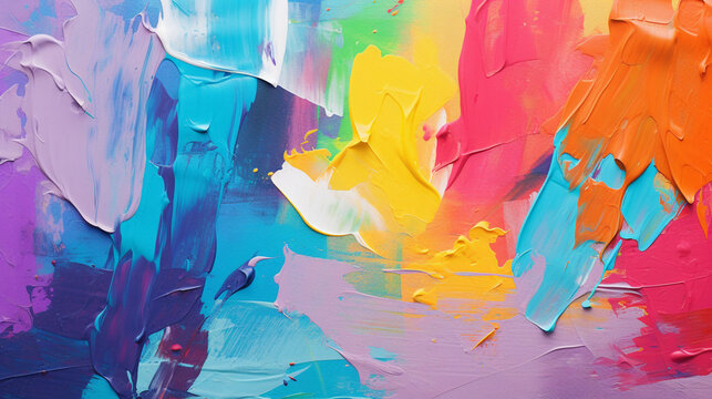 close up of abstract rough colorful multicolored rainbow canvas painting texture