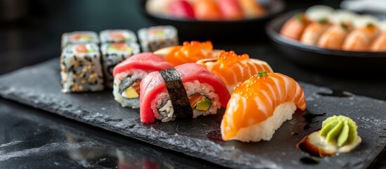 Indulge in the Tantalizing Tasty Sushi on a Black Stone for an Exquisite Culinary Experience