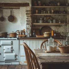 Cozy Rustic Farmhouse Kitchen Interior with Vintage Decor