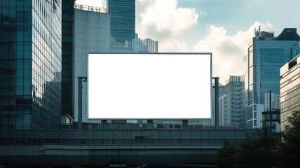 White blank billboard on city street.