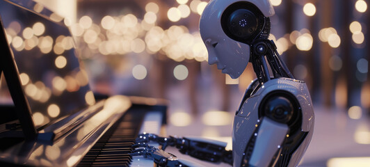 Fototapeta premium A robot serving as a virtual music historian, exploring the evolution of musical genres