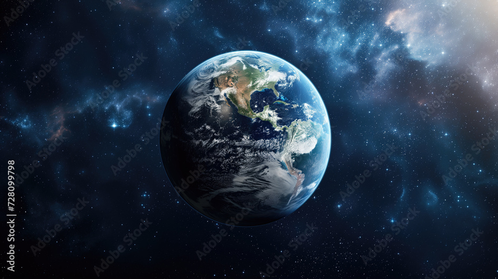 Wall mural the planet earth alone in the middle of the dark universe with a starry nebula and unknown space. un