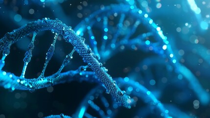Abstract DNA medical background. 3d illustration of double helix blue DNA molecules uses in technology such as bioinformatics, genetic engineering, DNA profiling (Forensic science) and nanotechnology