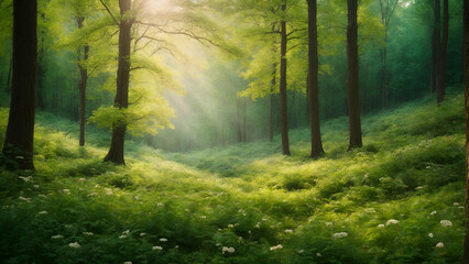 Fototapeta na wymiar Morning in the spring forest