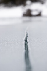 crack on the ice of a lake