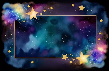 Space card with frame and space for text. Astronomy card with stars and cosmic space - 728102714