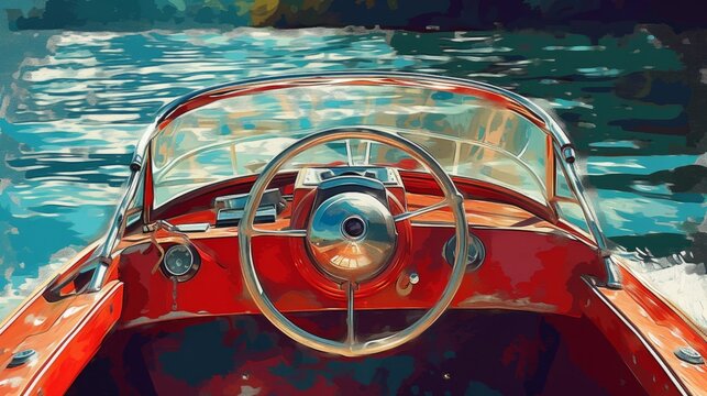 boat steer with style hand drawn digital painting illustration