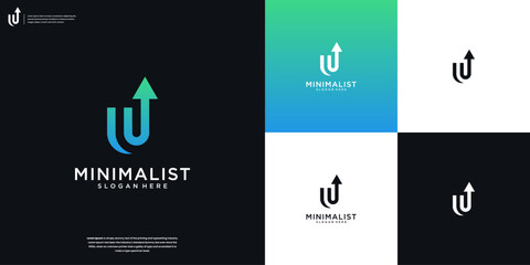Letter U with arrow Logo Icon Design Template.