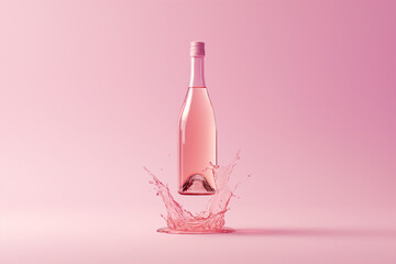 pink wine bottle and glass, rose wine mock up - Powered by Adobe