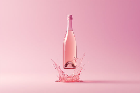 pink wine bottle and glass, rose wine mock up