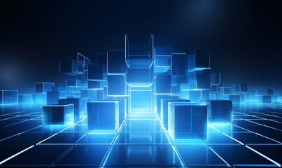 Obraz premium Bright Blue glow cube Business Background