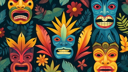 Tiki Vibes: Exotic Masks, Tropical Motifs