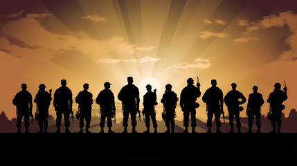 Fototapeta na wymiar Soldiers Silhouette Pattern