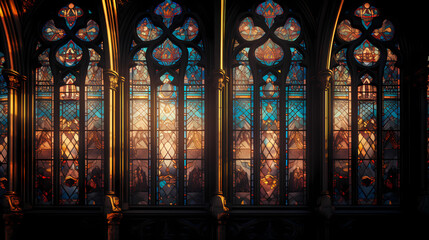 Obraz premium Gothic Elegance: Intricate Stained Glass and Moody Hues